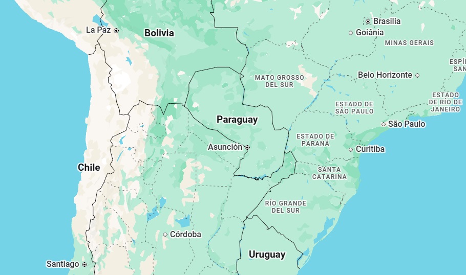 Mapa de Paraguay y países vecinos en Sudamérica