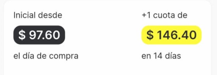 Fotografía de la inicial y cuota de una compra en Cashea.